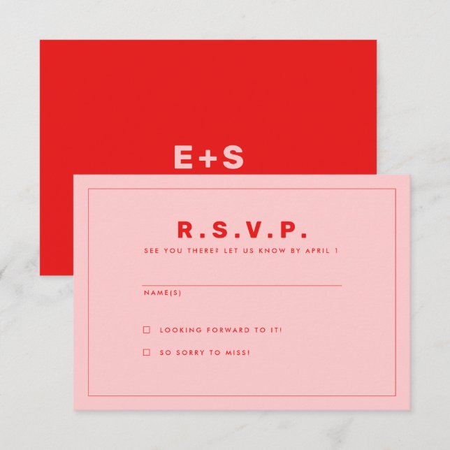 Hot Red and Pink Wes Anderson Inspired RSVP Card (Front/Back)