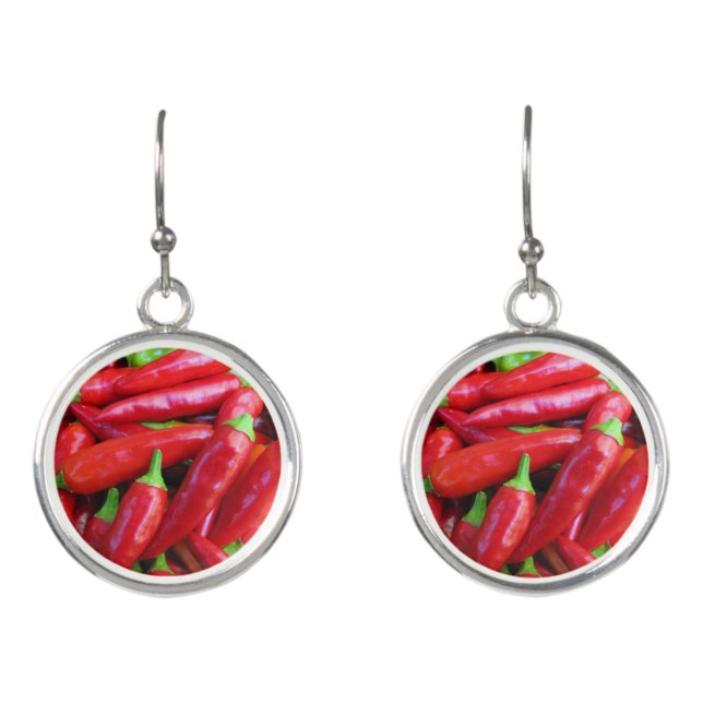 Hot Red Chili Peppers Drop Earrings (Front)