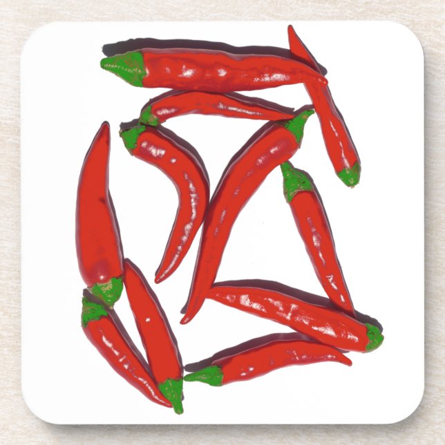 Hot Red Chili Peppers Pattern Beverage Coaster (Front)