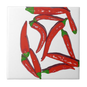 Hot Red Chili Peppers Pattern Ceramic Tile