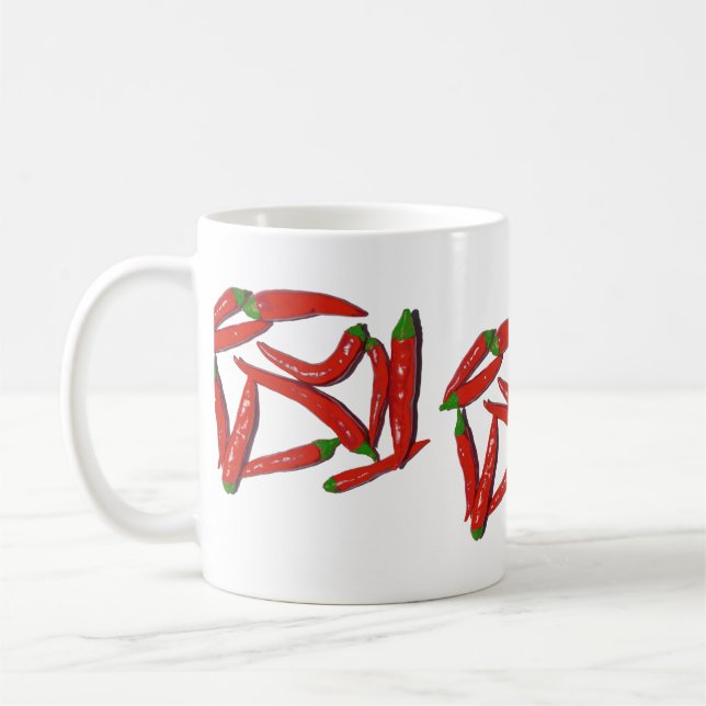 Hot Red Chili Peppers Pattern Coffee Mug (Left)