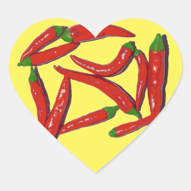 Hot Red Chili Peppers Pattern Heart Sticker (Front)