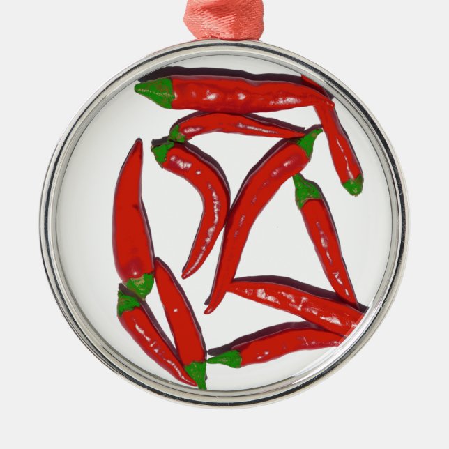 Hot Red Chili Peppers Pattern Metal Ornament (Front)