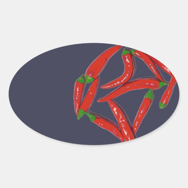 Hot Red Chili Peppers Pattern Oval Sticker (Front)