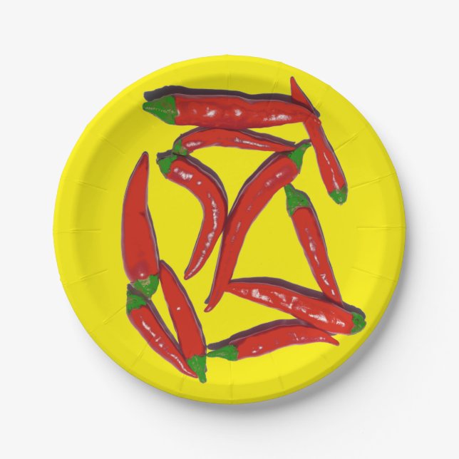 Hot Red Chili Peppers Pattern Paper Plates (Front)
