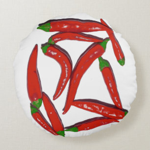 Hot Red Chili Peppers Pattern Round Pillow