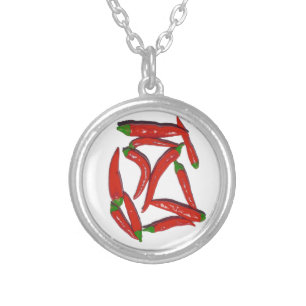 Hot Red Chili Peppers Pattern Silver Plated Necklace