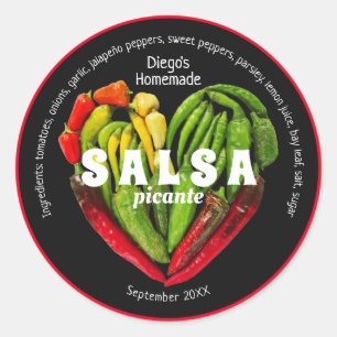 Hot red green chili pepper heart black food label