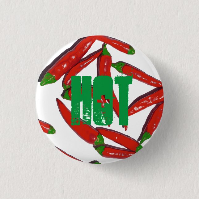 Hot Red Green Chili Peppers Button Pin (Front)