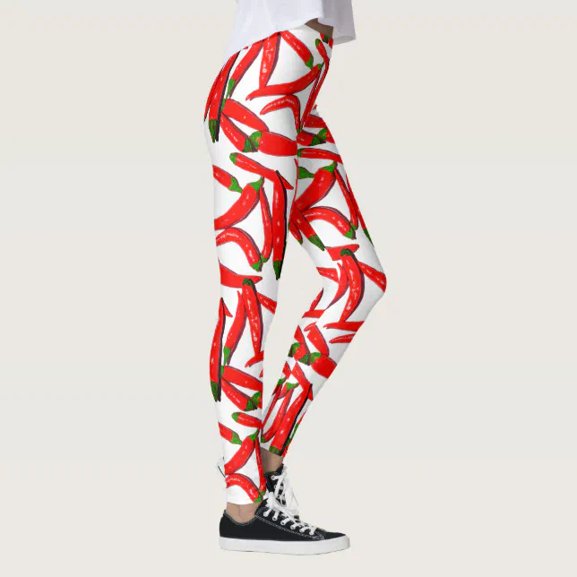 Hot Red Green Chili Peppers Pattern Leggings Zazzle