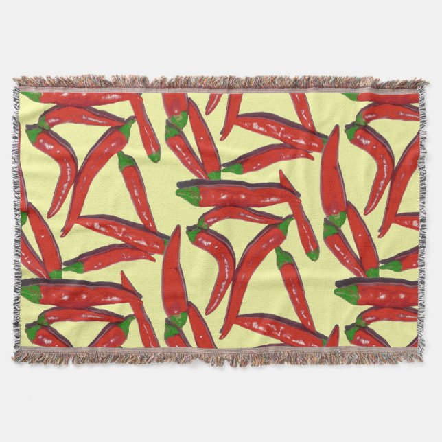 Hot Red Green Chili Peppers Throw Blanket (Front)