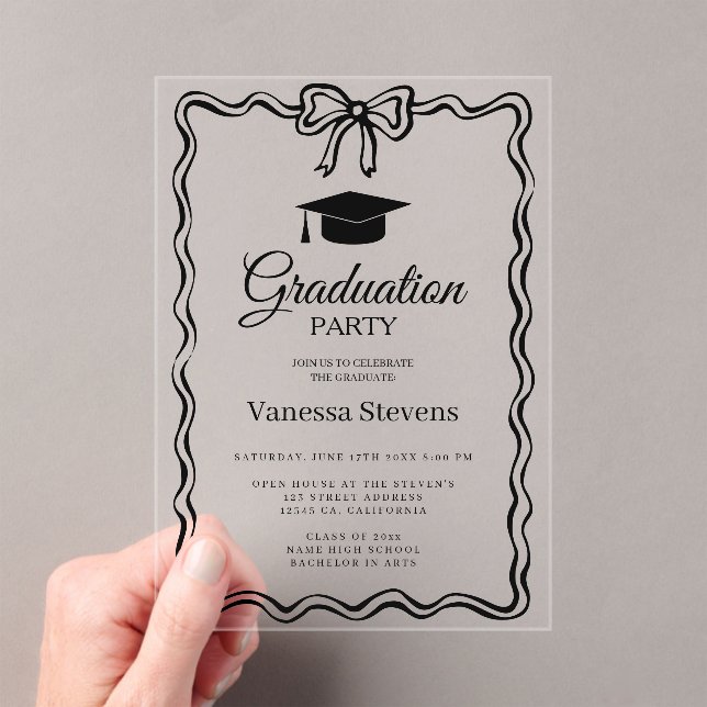 Hot Red Hand-drawn Curve wavy Graduation Acrylic Invitations (Insitu (Handheld))