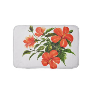 Hot Red Hibiscus Bathroom Mat