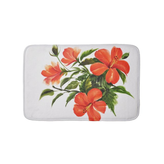 Hot Red Hibiscus Bathroom Mat (Front)