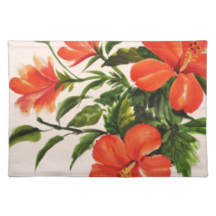 Hot Red Hibiscus Cloth Placemat