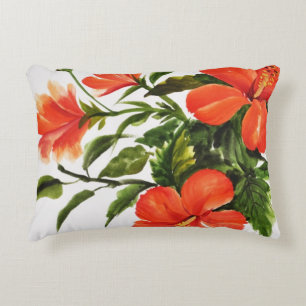 Hot Red Hibiscus Decorative Pillow