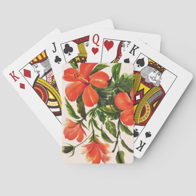 Hot Red Hibiscus Poker Cards (Back)