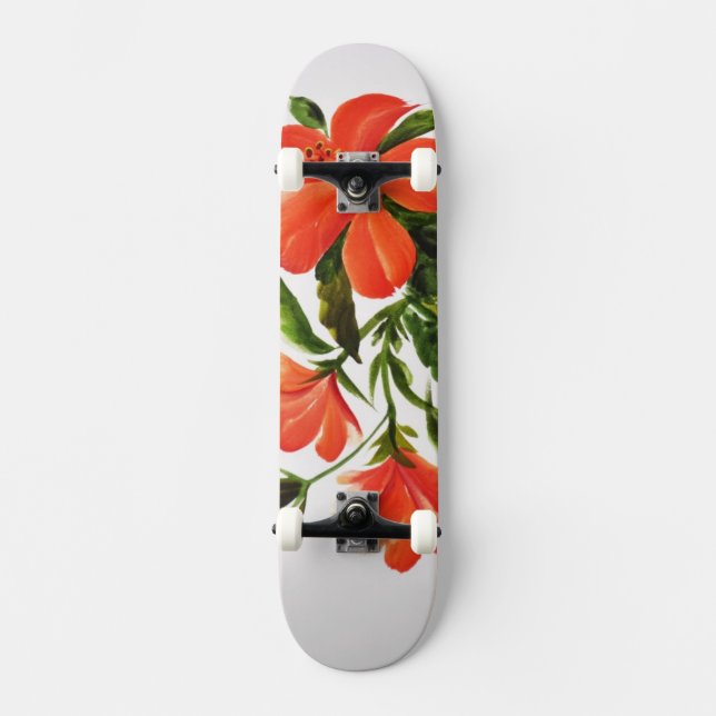Hot Red Hibiscus Skateboard Deck (Front)