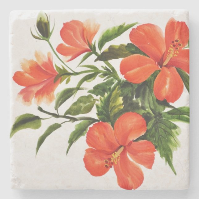 Hot Red Hibiscus Stone Coaster (Front)