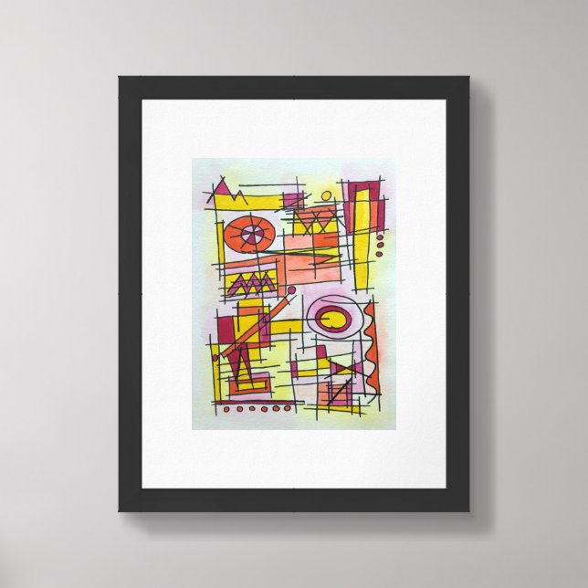 Hot Red Orange And Yellow-Modern Bauhaus Geometric Framed Art (Framed Front)