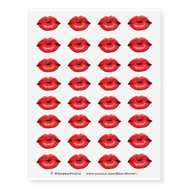 Hot Red Passionate Kisses Temporary Tattoos (Front)