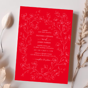 Hot Red Pink Blossom Flowers Wedding Invitation