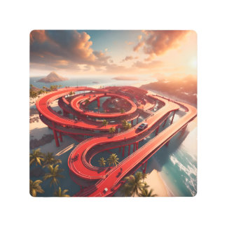Hot Red Race Car Track Metal Print