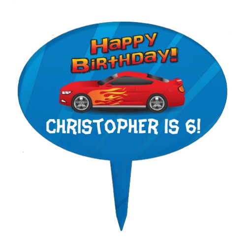 Hot Red Race Car with Flames Boys Birthday Party Cake Topper