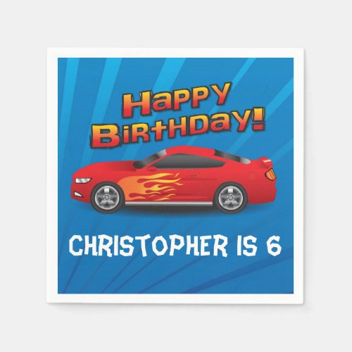 Hot Red Race Car with Flames Boys Birthday Party Paper Napkins