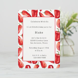 Hot Red & Saucy Chili Peppers Birthday Invitation