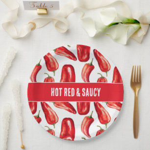 Hot Red & Saucy Chili Peppers Wedding Paper Plates