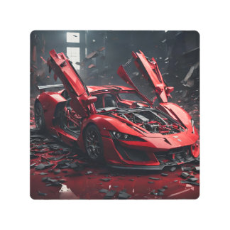 Hot Red Sports Car VI Metal Print