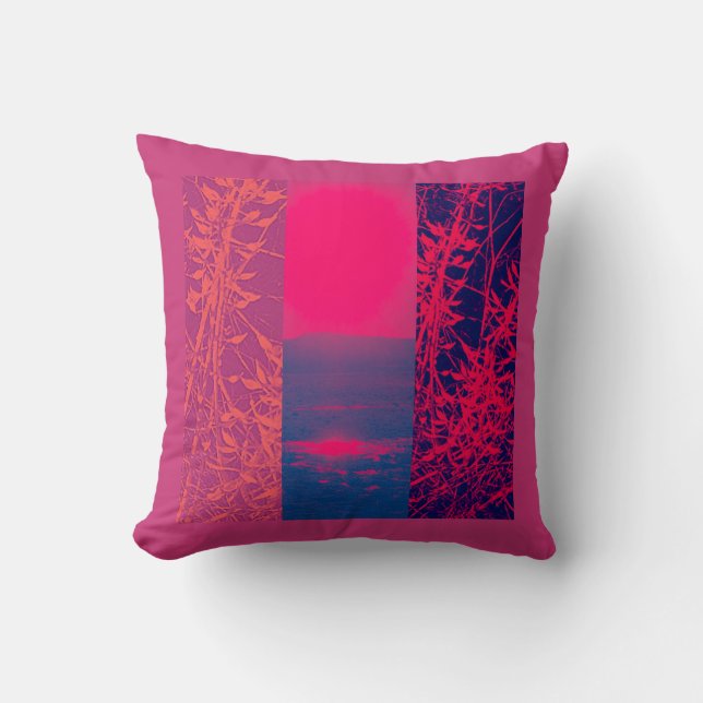 Hot Red Sun & Beach Throw Pillow (Front)