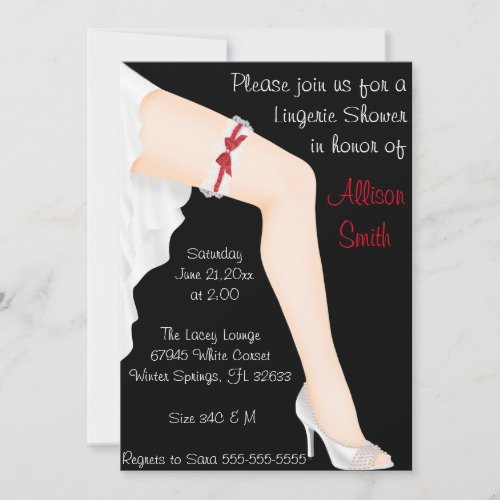 Hot Red  White Lace Lingerie Bridal Shower Invitation