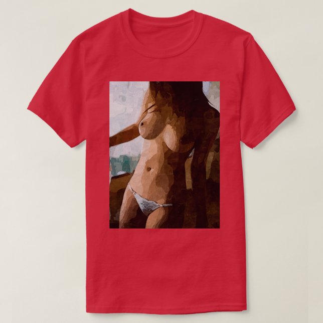 Hot Redhead Girl Topless and White Panties T-Shirt (Design Front)