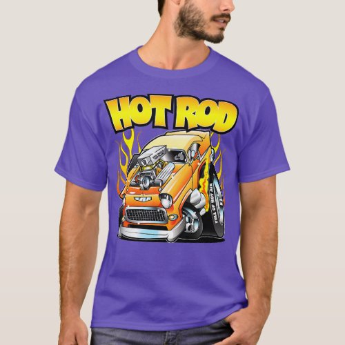 Hot Rod 55 Gasser Blown Jacked Up Flames Car  T_Shirt