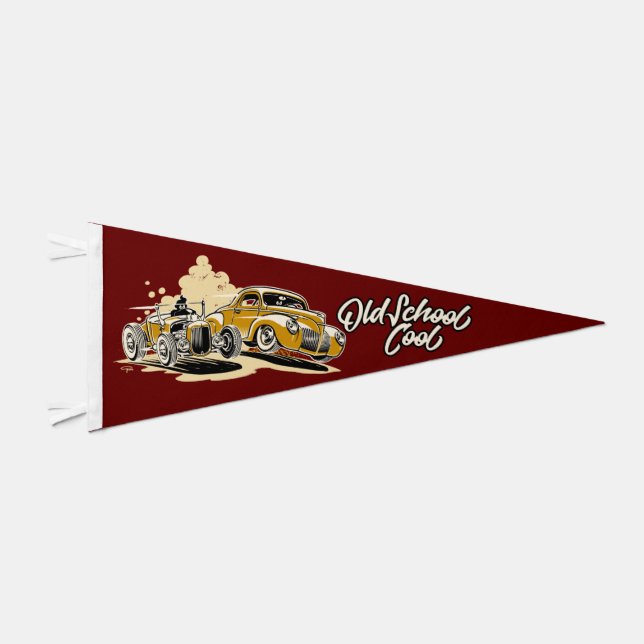 Hot Rod and Custom Car Old School Pennant Flag (Front)