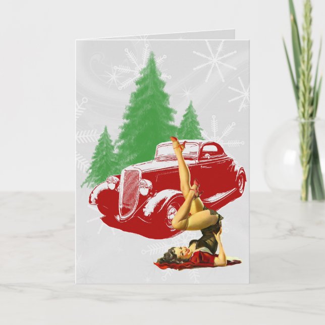 Hot Rod and Pin Up Christmas Holiday Card (Front)