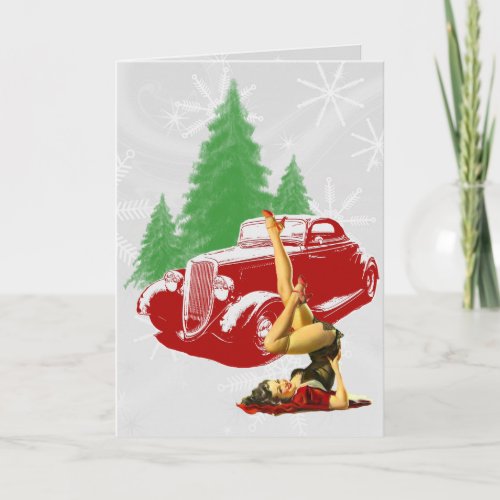 Hot Rod and Pin Up Christmas Holiday Card
