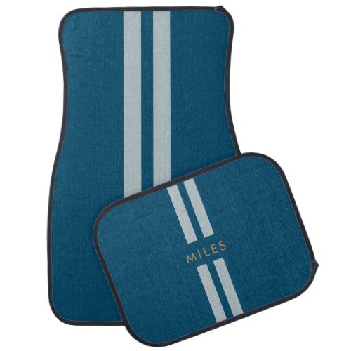 Hot Rod Blue Personalized car floor mat with name