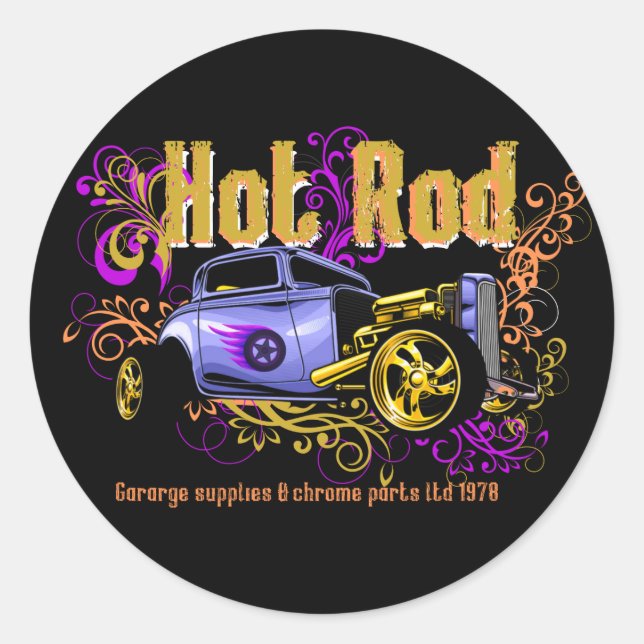 Hot rod classic car classic round sticker (Front)