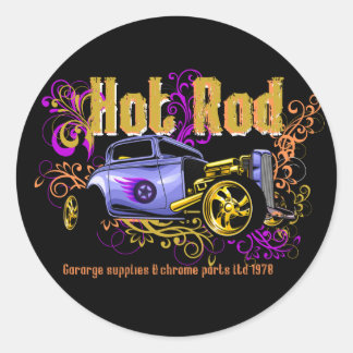 Hot rod classic car round sticker