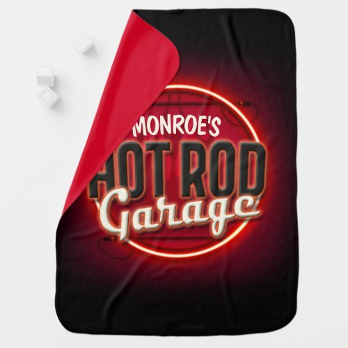 Hot Rod Flames Custom NAME Personalized Garage Baby Blanket