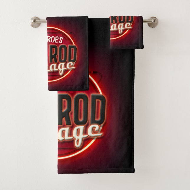 Hot Rod Flames Custom NAME Personalized Garage Bath Towel Set (Insitu)