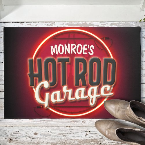 Hot Rod Flames Custom NAME Personalized Garage Doormat