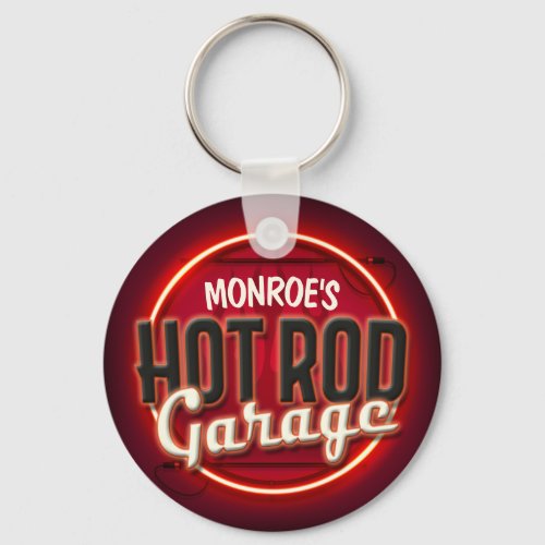 Hot Rod Flames Custom NAME Personalized Garage Keychain