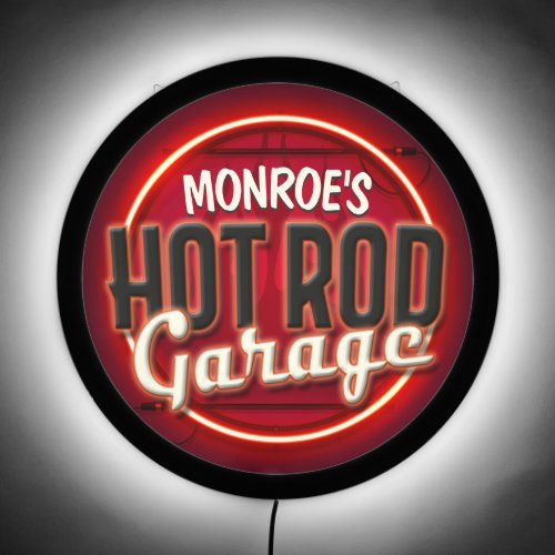 Hot Rod Flames Custom NAME Personalized Garage LED Sign