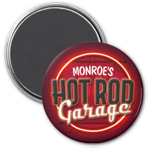 Hot Rod Flames Custom NAME Personalized Garage Magnet