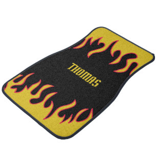 Hot Rod Flames Yellow and Black Personalized Car Floor Mat