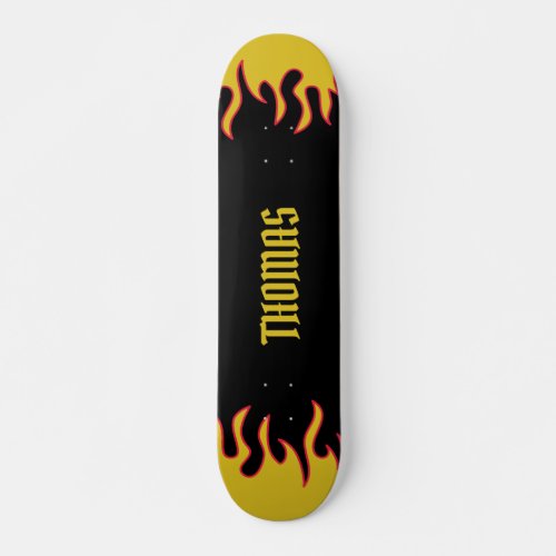 Hot Rod Flames Yellow and Black Personalized Skateboard